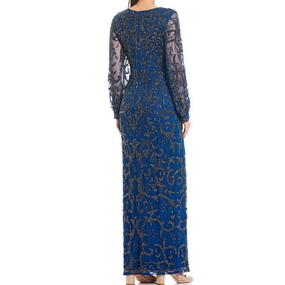 Aidan mattox fully beaded long sleeve V-Neck long gown - Picture 7 of 16